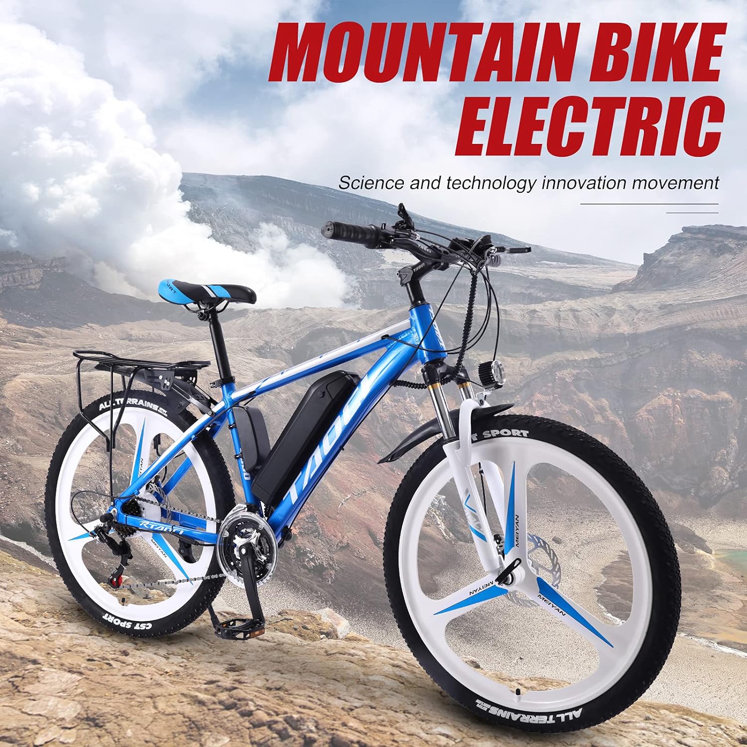 AKEZ 26, 250W All Terrain E-Bike, 36V 13Ah Removable Li-Ion Battery 21 Speed 25kmh (Blue)