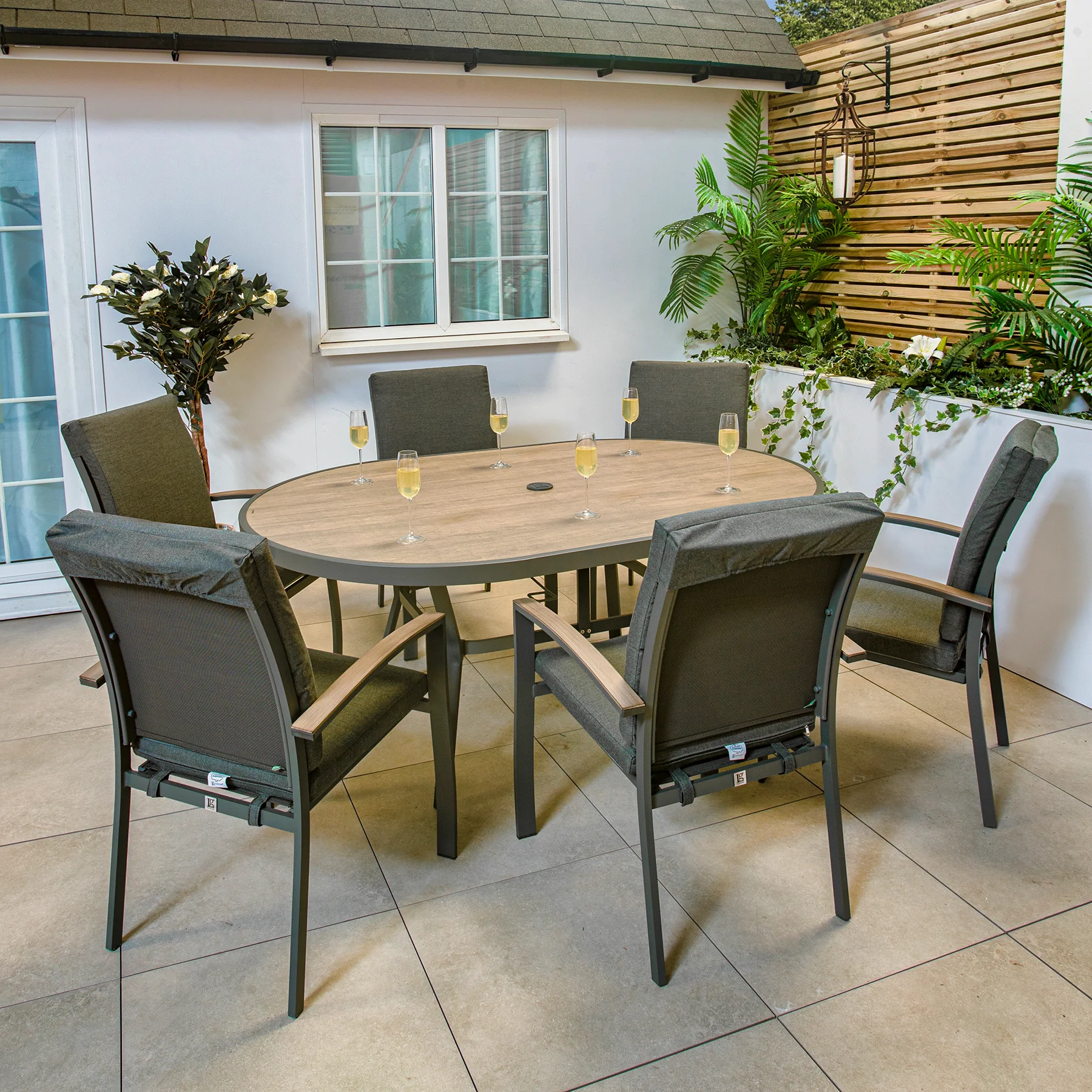 LG Outdoor Monza Aluminium 6 Seat Cushioned Armchair Garden Furniture Dining Set