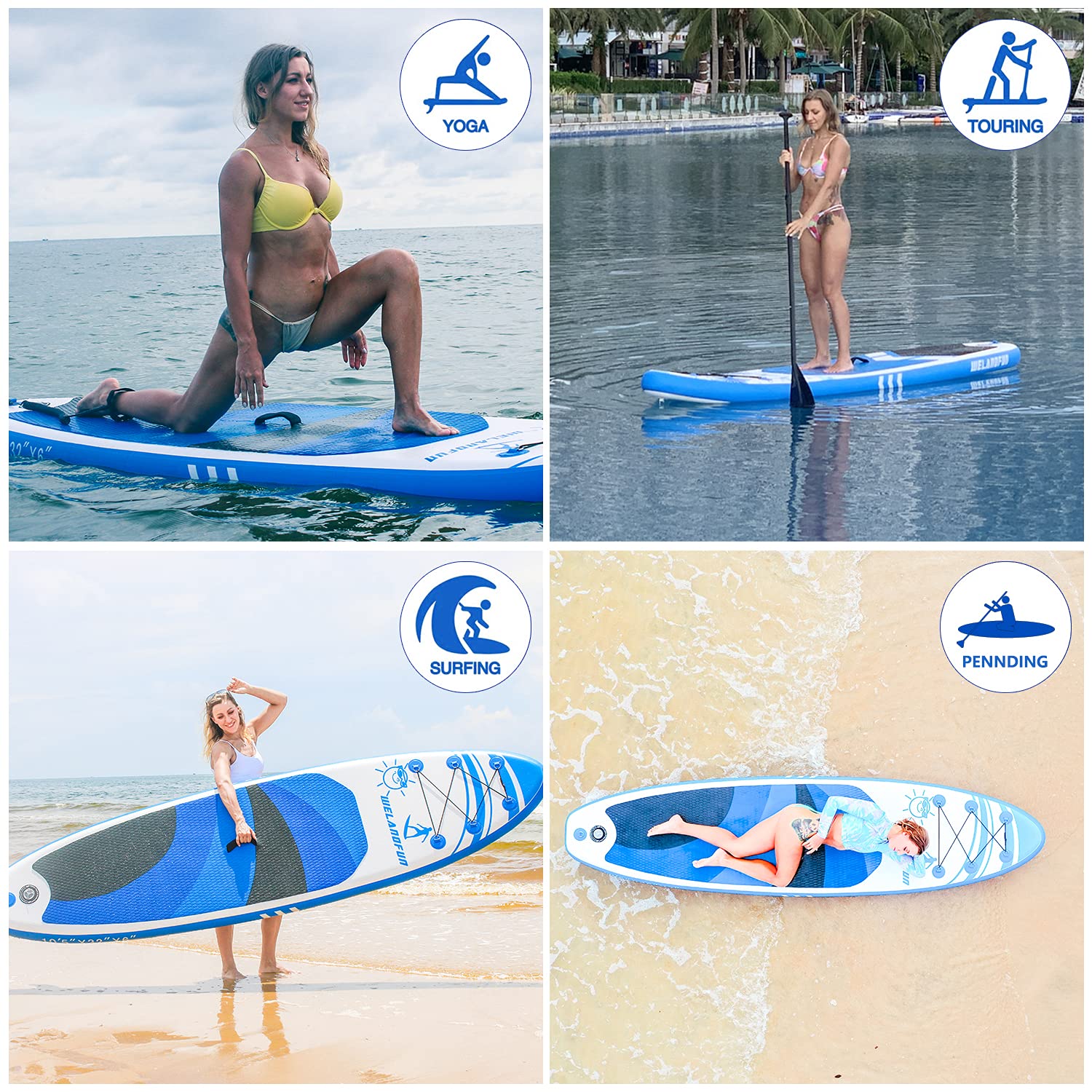 WelandFun Inflatable Stand Up Paddle Board 320x83x15cm Premium All Round SUP Paddle boards with Non-Slip Deck, Pump, Adj Paddle, Leash, Waterproof Backpack for Youth & Adult
