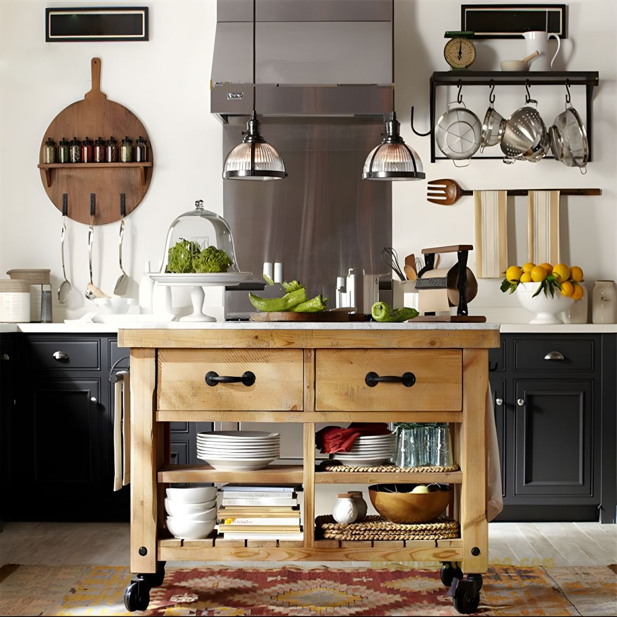 Modern Style Rolling Kitchen Cart Wood Rectangular Kitchen Island Cart with Towel Rack - 31