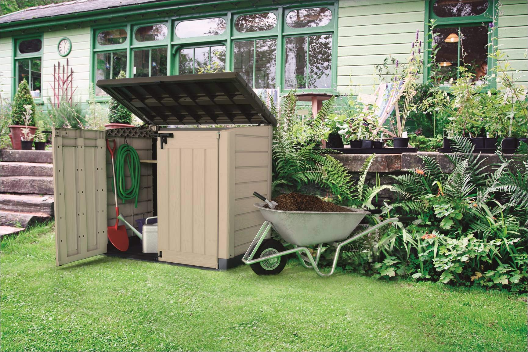 【Storage Shed】【BS】Plastic Storage Unit Box Garden Outdoor Sheds Wheelie Bins for Tools Bikes Lawn Mowers