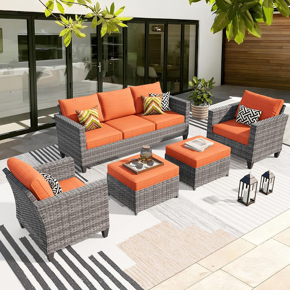 ovios Patio Furniture Set, Outdoor Wicker Rattan Sofa Couch with Chairs