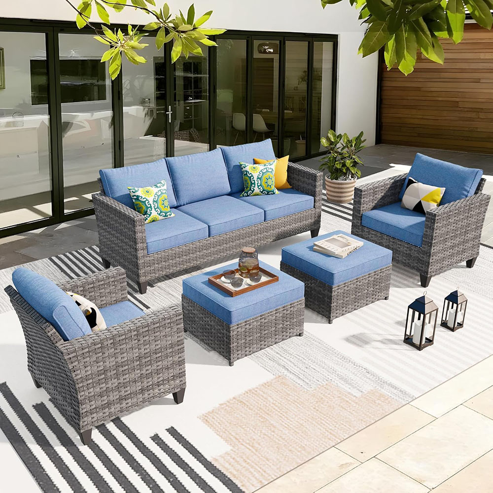 ovios Patio Furniture Set, Outdoor Wicker Rattan Sofa Couch with Chairs