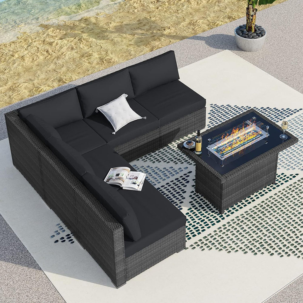 BULEXYARD Grey PE Wicker Patio Furniture Sectional Conversation Sofa Set