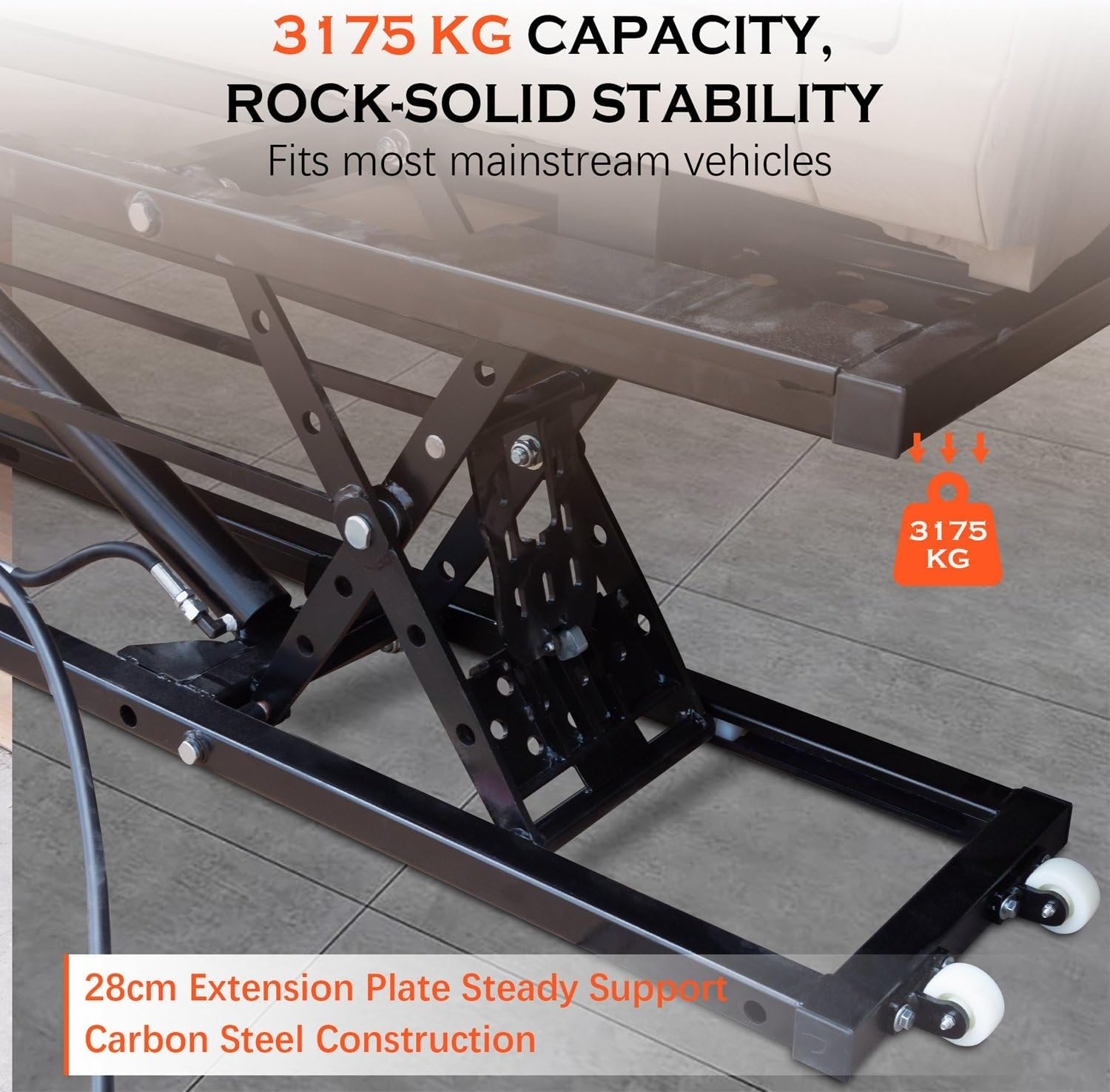 7000LBS Capacity Portable Car Lift, Heavy Duty Vehicle Jack Ramp, Hydraulic Portable for Home Garage, Truck Jack & Car Ramps for SUV, Automobile, Garage Tool with Quick Setup